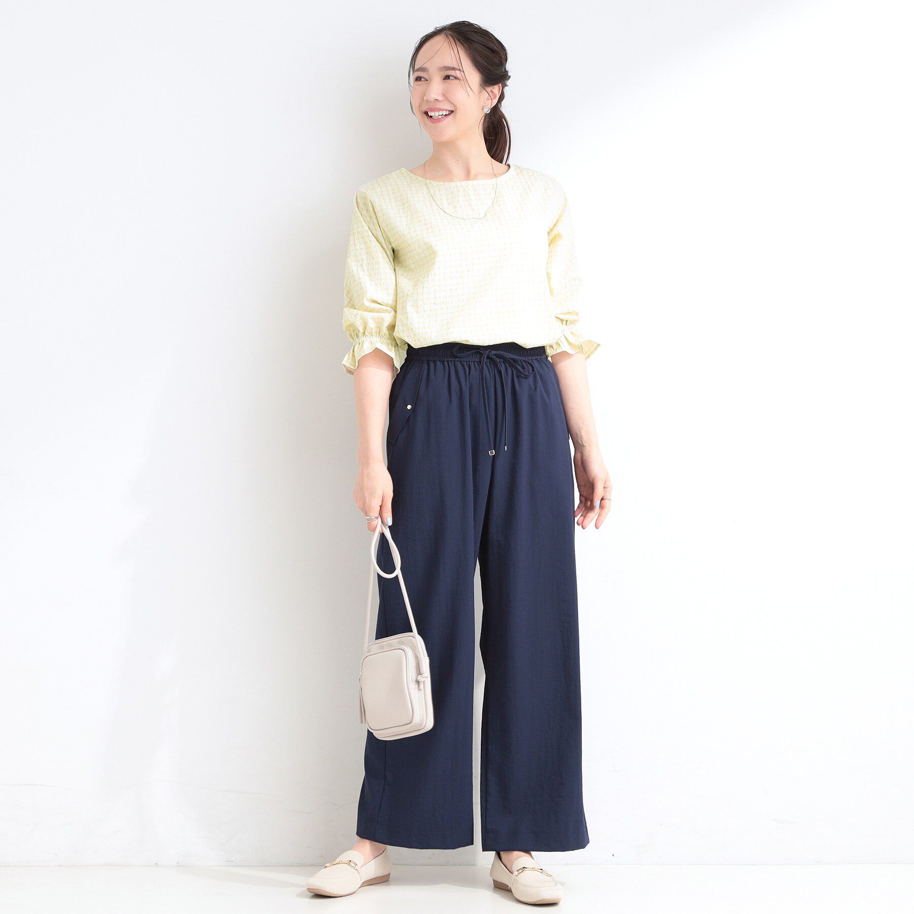 SHOO･LA･RUE「【セットアップ可/洗濯機可】上品チェックが好印象 ゆるさら6分袖ブラウス」|シャツ・ブラウス|