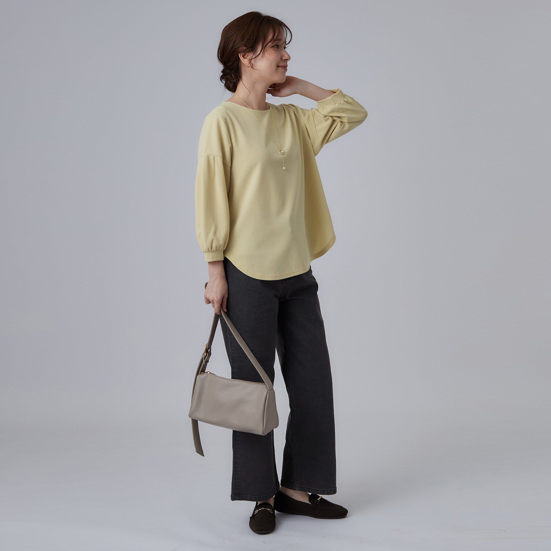 SHOO･LA･RUE「【着丈選べる/2点セット】ネックレス付き やわらか8分袖ブラウス」|Tシャツ・カットソー|