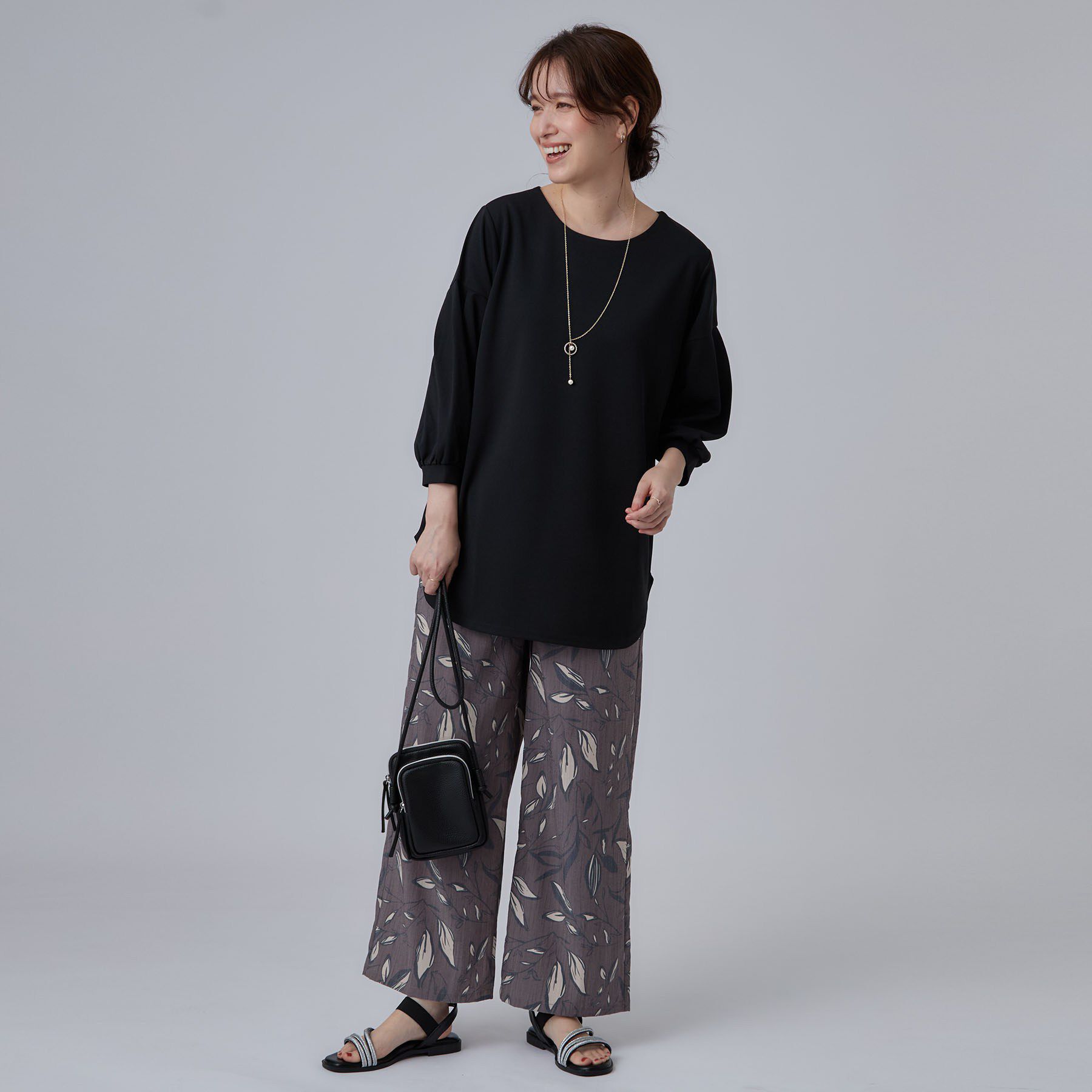 SHOO･LA･RUE「【着丈選べる/2点セット】ネックレス付き やわらか8分袖ブラウス」|Tシャツ・カットソー|