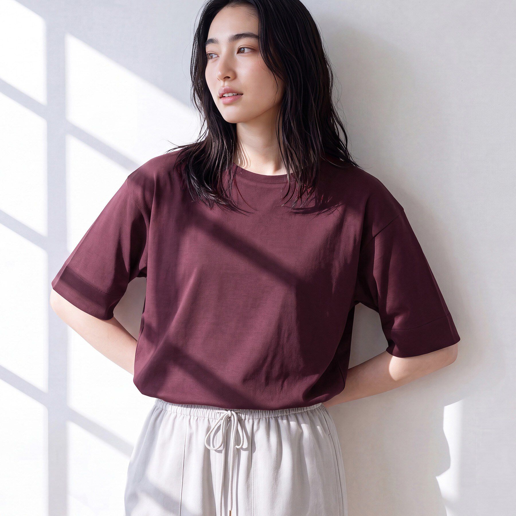 Dessin「【汗シミ防止/UVカット】配色スリーブ 五分袖プルオーバー」|Tシャツ・カットソー|