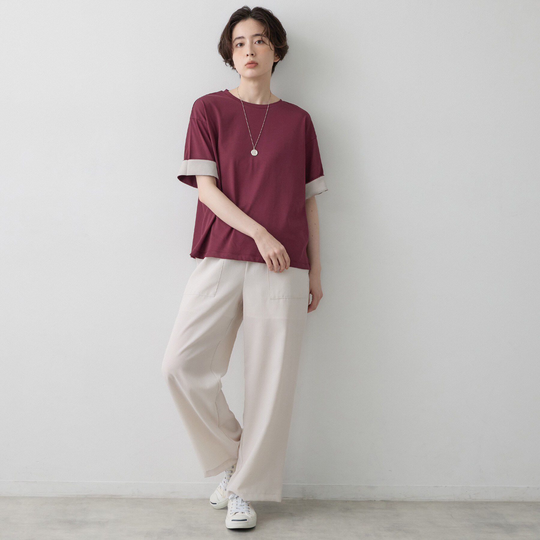 Dessin「【汗シミ防止/UVカット】配色スリーブ 五分袖プルオーバー」|Tシャツ・カットソー|