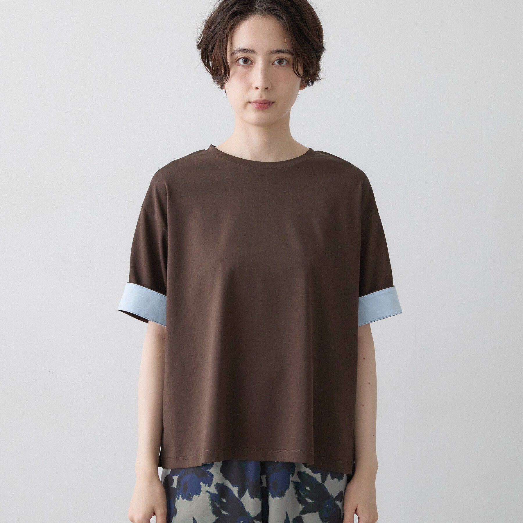 Dessin「【汗シミ防止/UVカット】配色スリーブ 五分袖プルオーバー」|Tシャツ・カットソー|