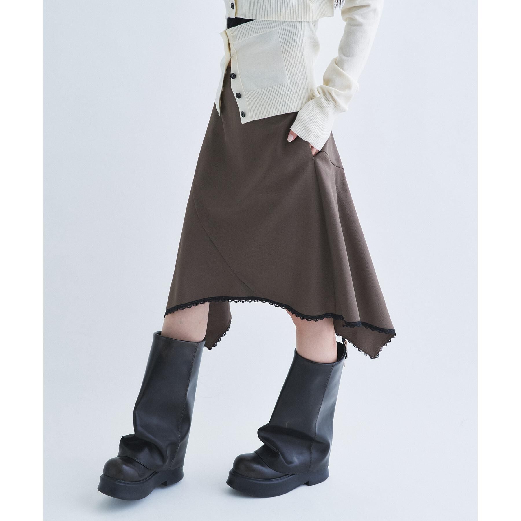 CODE A「asymmetric lace hem skirt」|スカート|