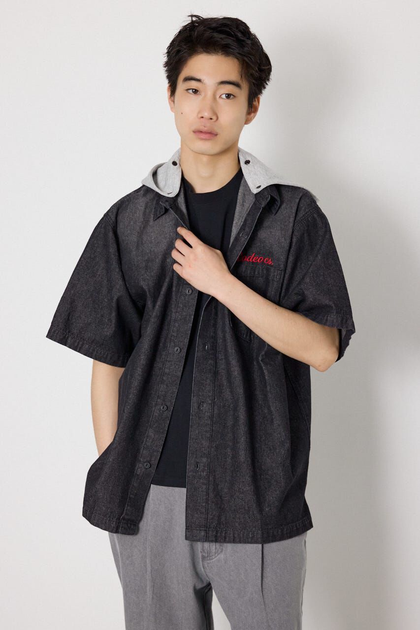 RODEO CROWNS「バックロゴフードデニムシャツ」|シャツ・ブラウス|BLK