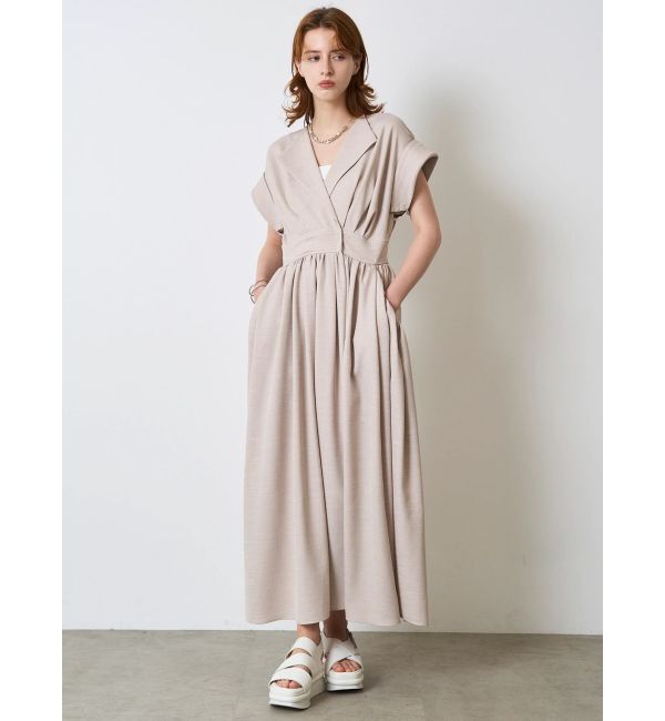 ELENDEEK「OPEN COLLAR SHIRT OP」|ワンピース|ベージュ
