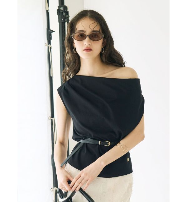 LAGUNAMOON「【接触冷感】オフショルドレープカットトップス」|Tシャツ・カットソー|
