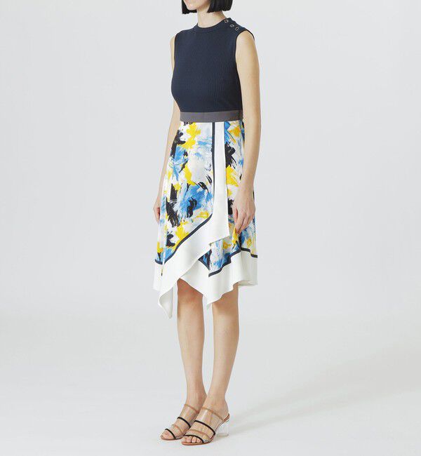 「【手洗い可】フラワープリントカラーブロックワンピース」|ワンピース|