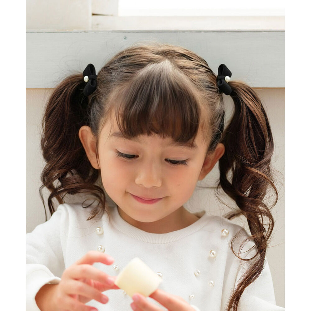 BACKYARD FAMILY「Rora ヘアクリップ キッズ 2個セット 通販 ベル ミニ リボン パール ベルベット」|その他|ブラック1