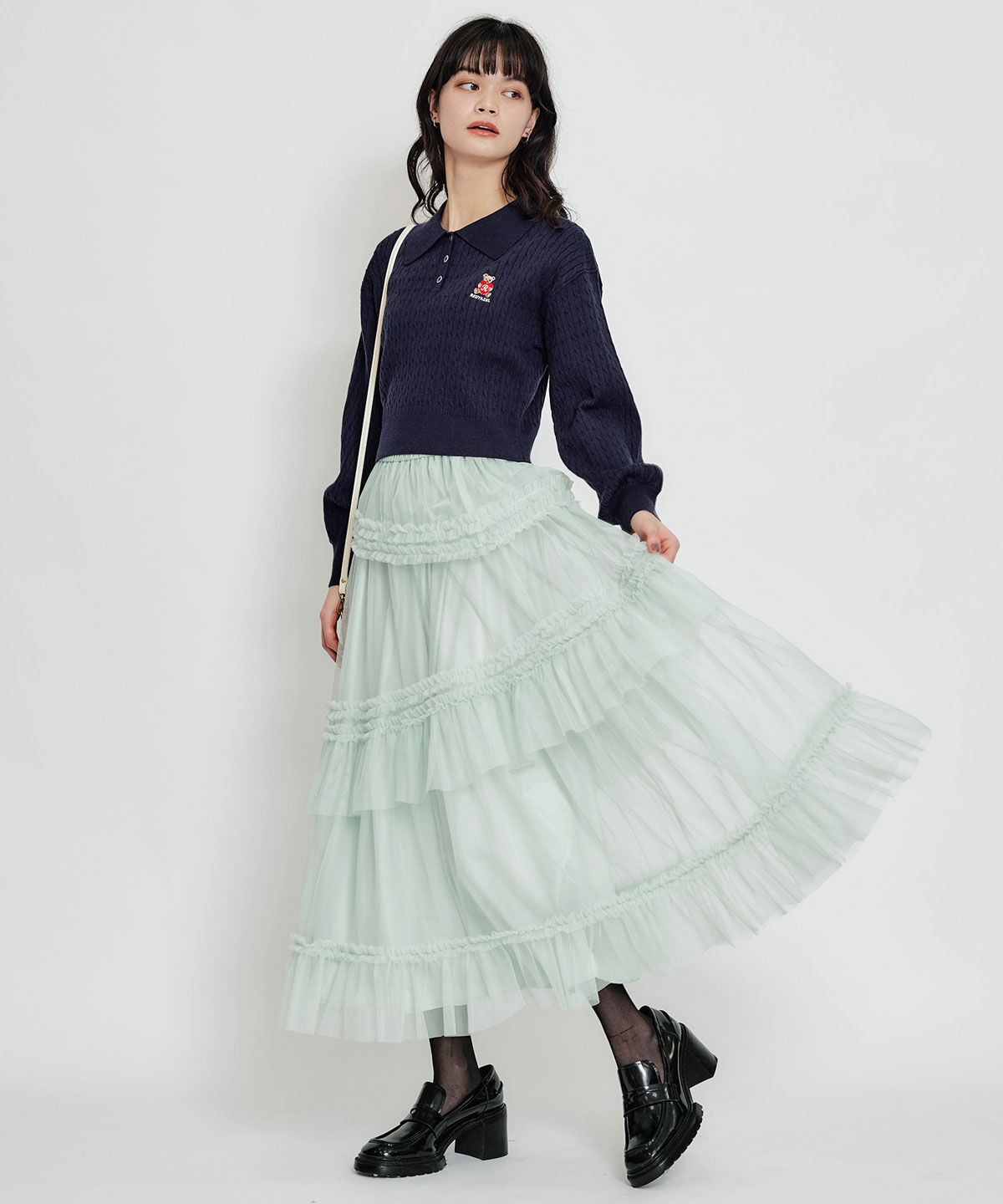 REDYAZEL「ソフトチュールフリルロングスカート」|フレア|