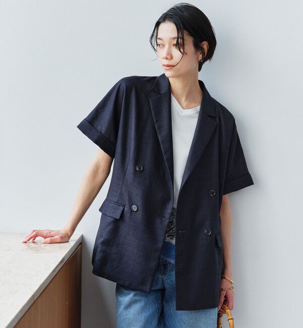 UNITED ARROWS green label relaxing「［size SHORTあり］ライト リネンライク ハーフスリーブ ジャケット UVカット 通気性」|テーラードジャケット|NAVY