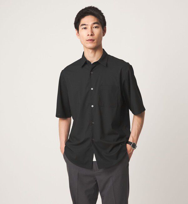 UNITED ARROWS green label relaxing「【WEB限定】JUST fit ウールライク 半袖 シャツ」|シャツ・ブラウス|BLACK