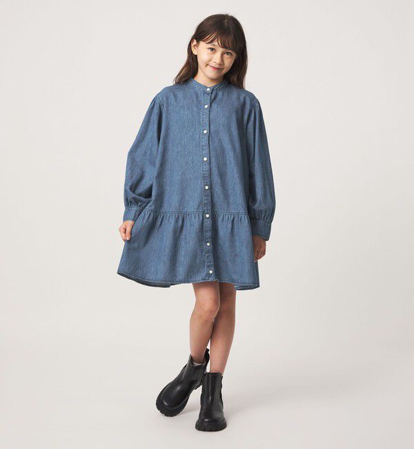 UNITED ARROWS green label relaxing「デニム スタンドカラー フリル ワンピース / キッズ 100cm-160cm」|ワンピース|