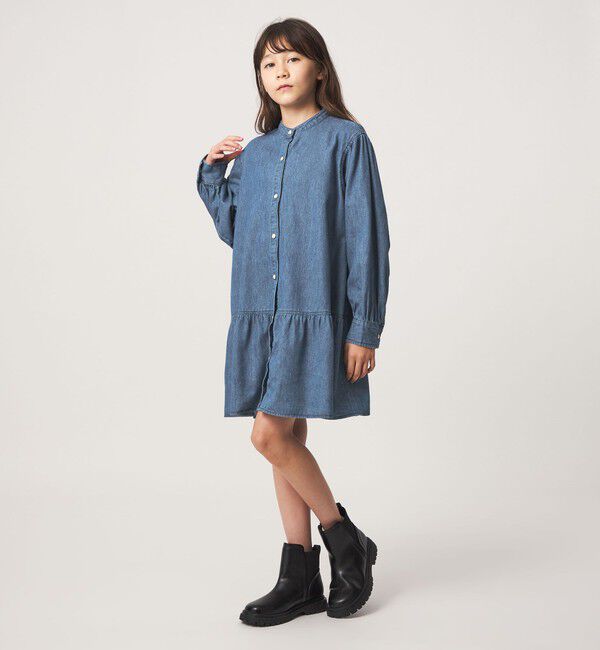 UNITED ARROWS green label relaxing「デニム スタンドカラー フリル ワンピース / キッズ 100cm-160cm」|ワンピース|