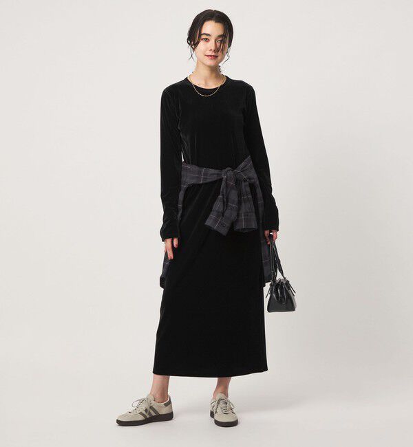 UNITED ARROWS green label relaxing「［size SHORTあり］ベロア ロングスリーブ ワンピース」|ワンピース|BLACK