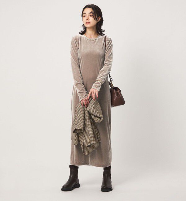 UNITED ARROWS green label relaxing「［size SHORTあり］ベロア ロングスリーブ ワンピース」|ワンピース|BEIGE