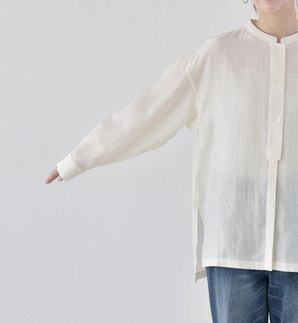 quaranciel「quaranciel:〈洗濯機可能〉リネン ミックス バンドカラー ポケット シャツ」|シャツ・ブラウス|