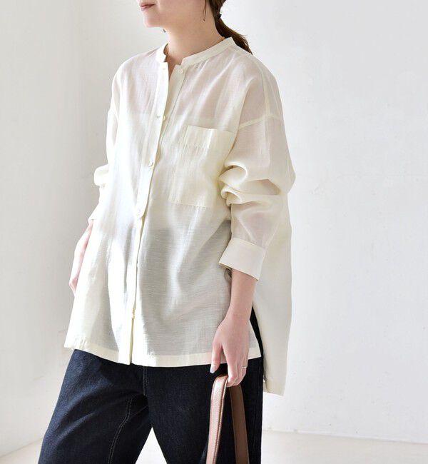 quaranciel「quaranciel:〈洗濯機可能〉リネン ミックス バンドカラー ポケット シャツ」|シャツ・ブラウス|