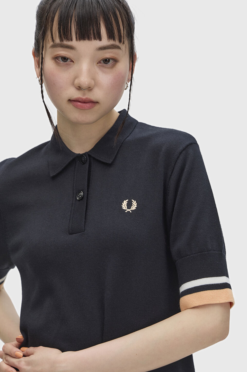FRED PERRY 「Bold Tipped Knitted Shirt Dress／ボールドティップラインニットシャツワンピース」|ワンピース|