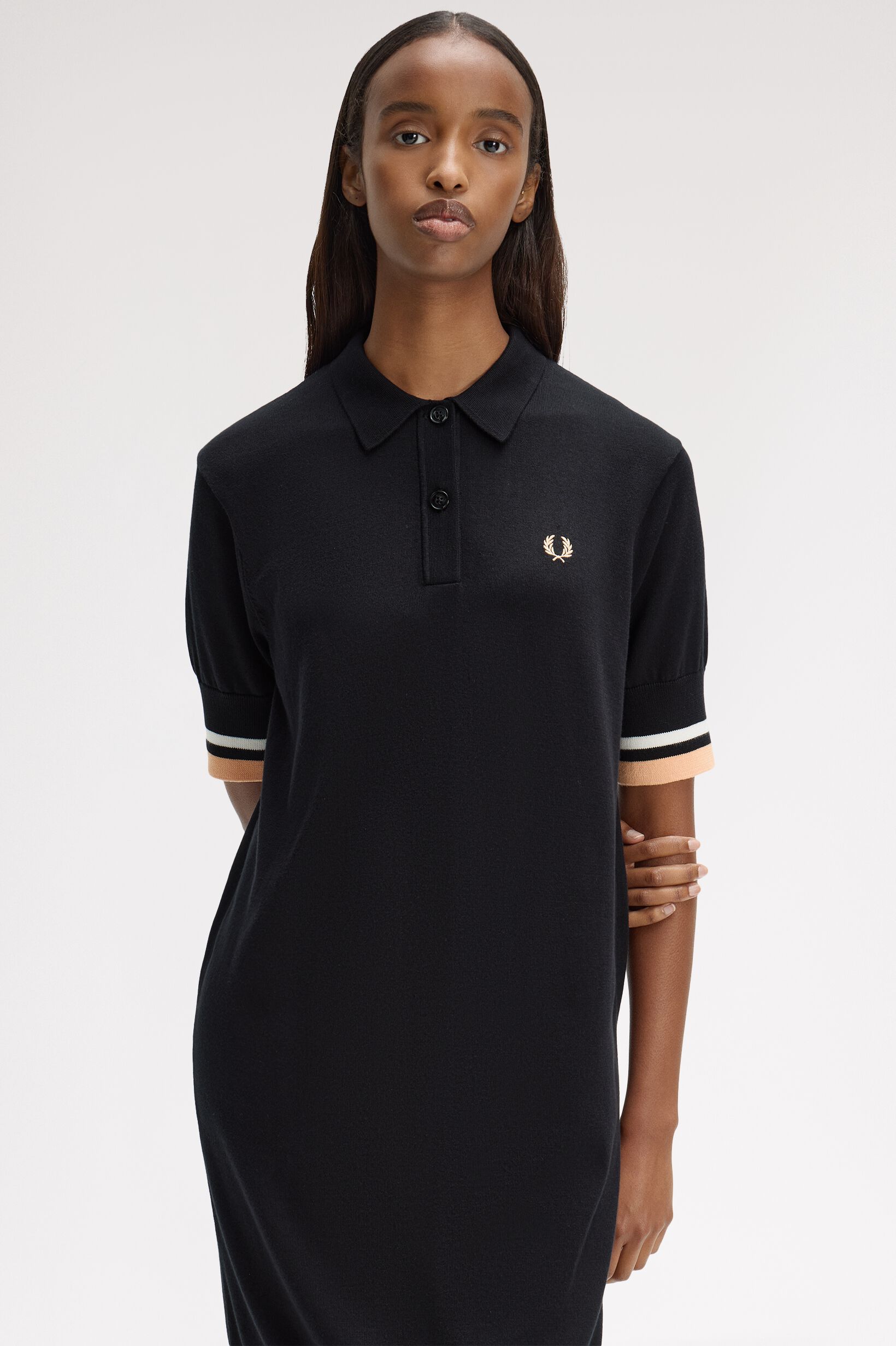 FRED PERRY 「Bold Tipped Knitted Shirt Dress／ボールドティップラインニットシャツワンピース」|ワンピース|