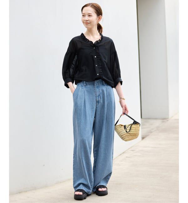 SLOBE IENA「《WEB限定/3サイズ展開/追加5》LEDENIM TUCK TROUSERデニム」|デニム|