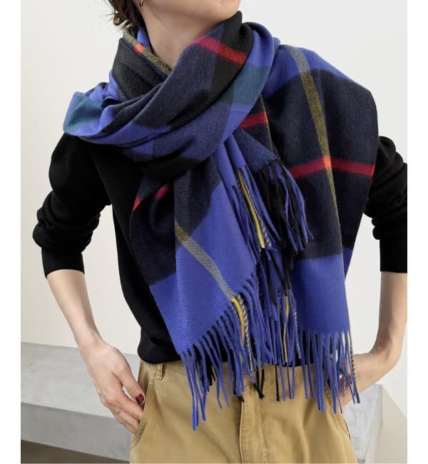 Spick and Span「《予約》Spick & Span カシミヤチェックストール」|ストール|ブルー A