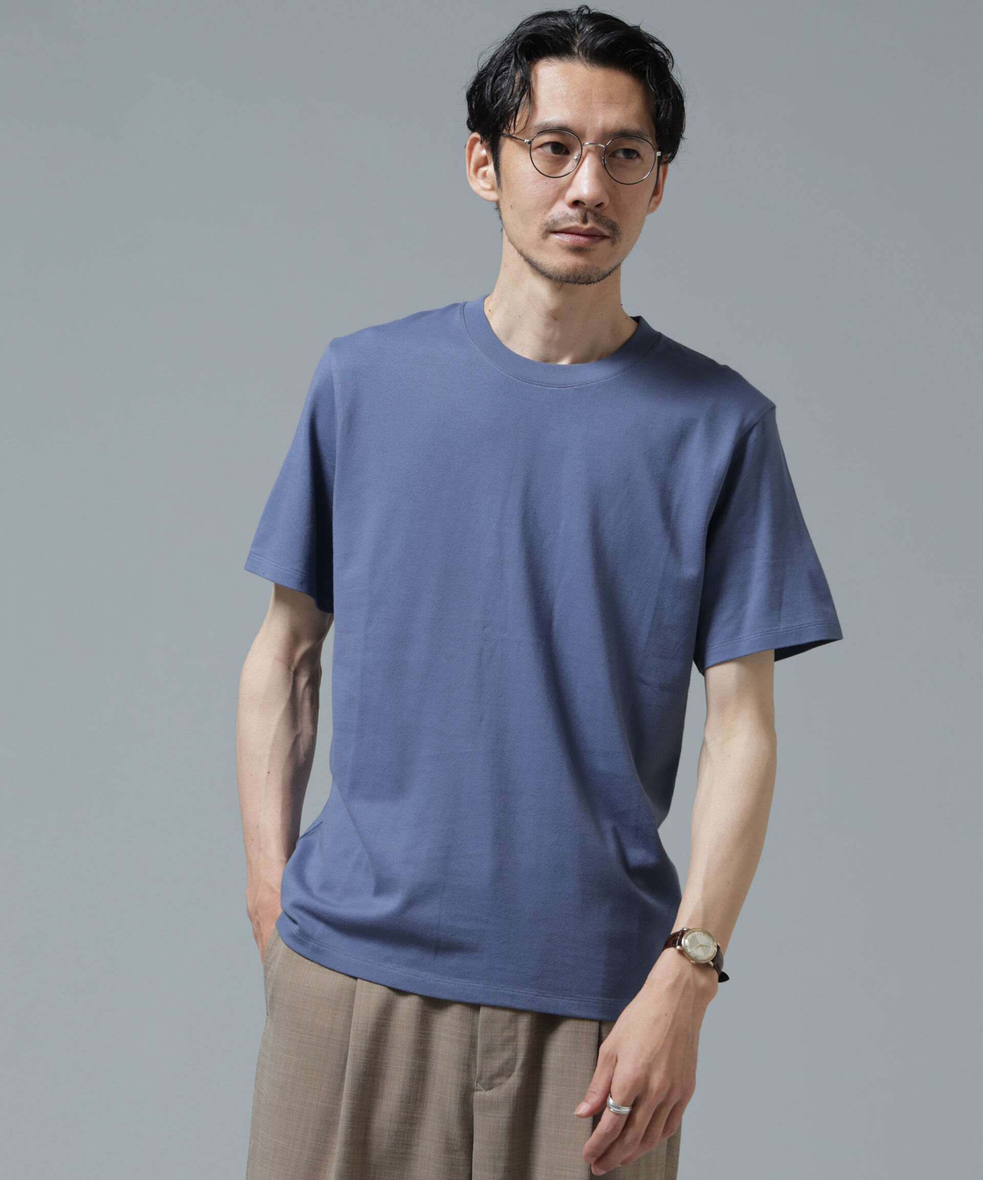 NANO universe「Anti Soaked(R) 汗染み防止 ミドルウェイト 7.1oz レギュラーシルエットTシャツ」|Tシャツ・カットソー|ブルー