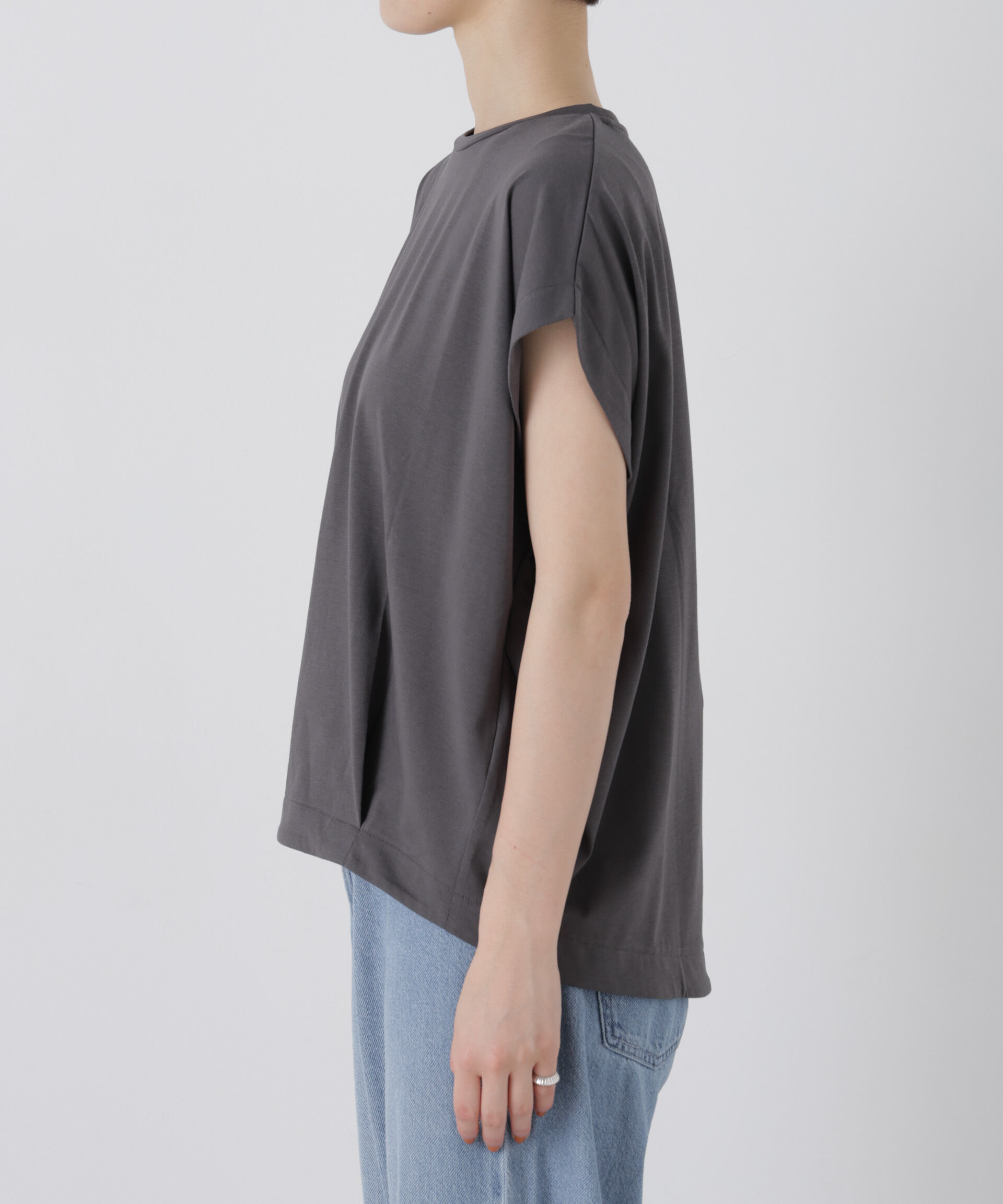 NANO universe「接触冷感コットンプレーティング天竺タックコクーントップス」|Tシャツ・カットソー|