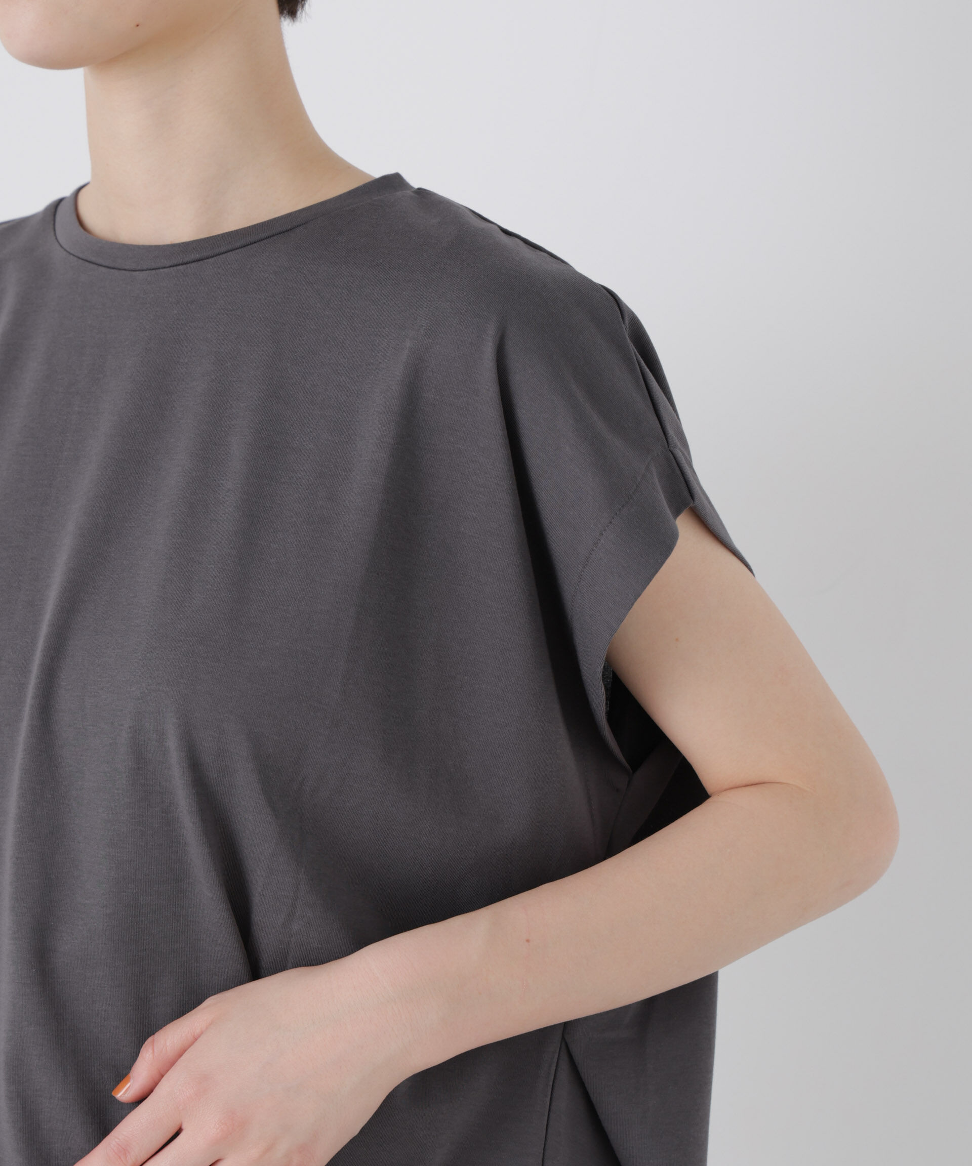NANO universe「接触冷感コットンプレーティング天竺タックコクーントップス」|Tシャツ・カットソー|