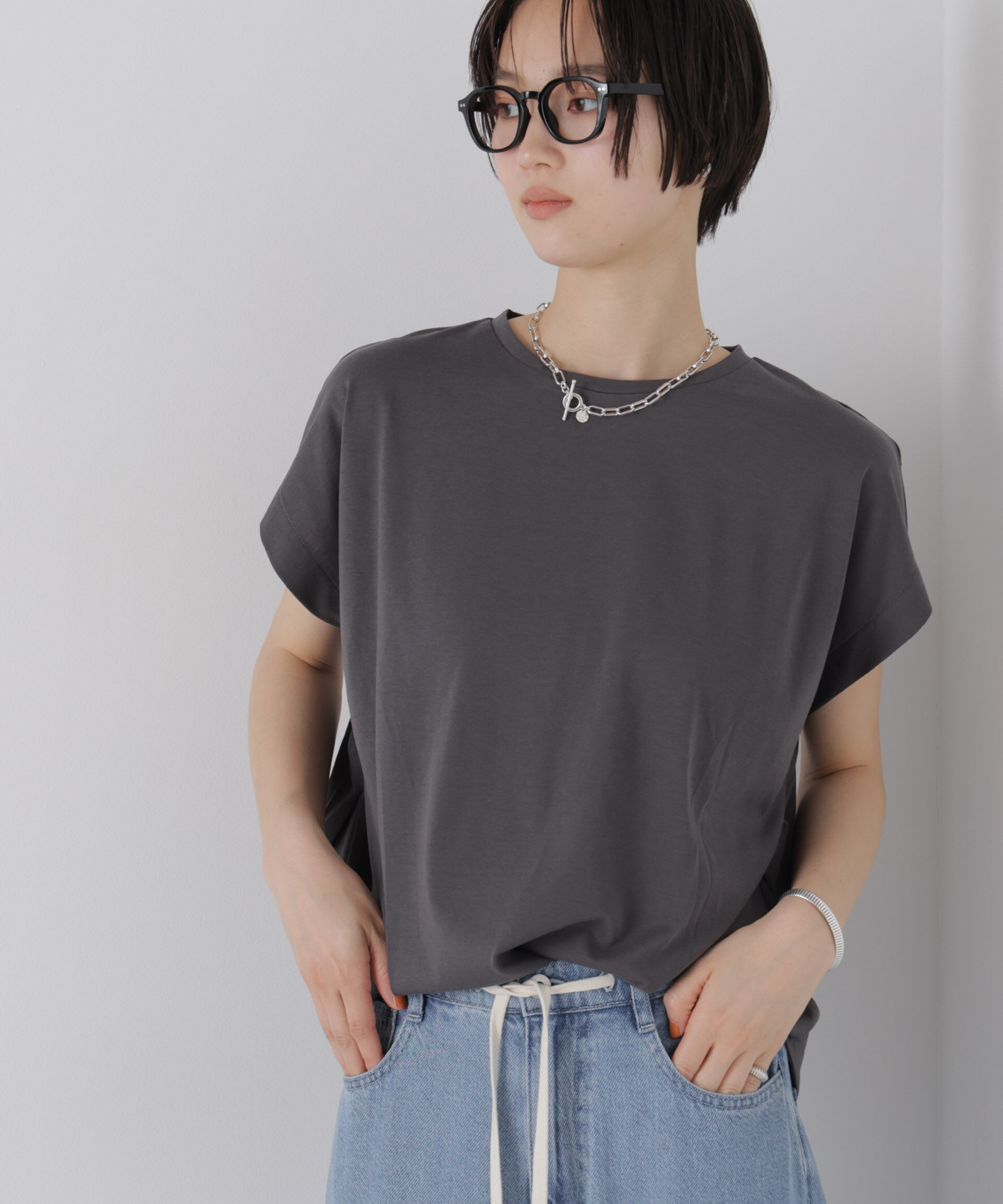 NANO universe「接触冷感コットンプレーティング天竺タックコクーントップス」|Tシャツ・カットソー|