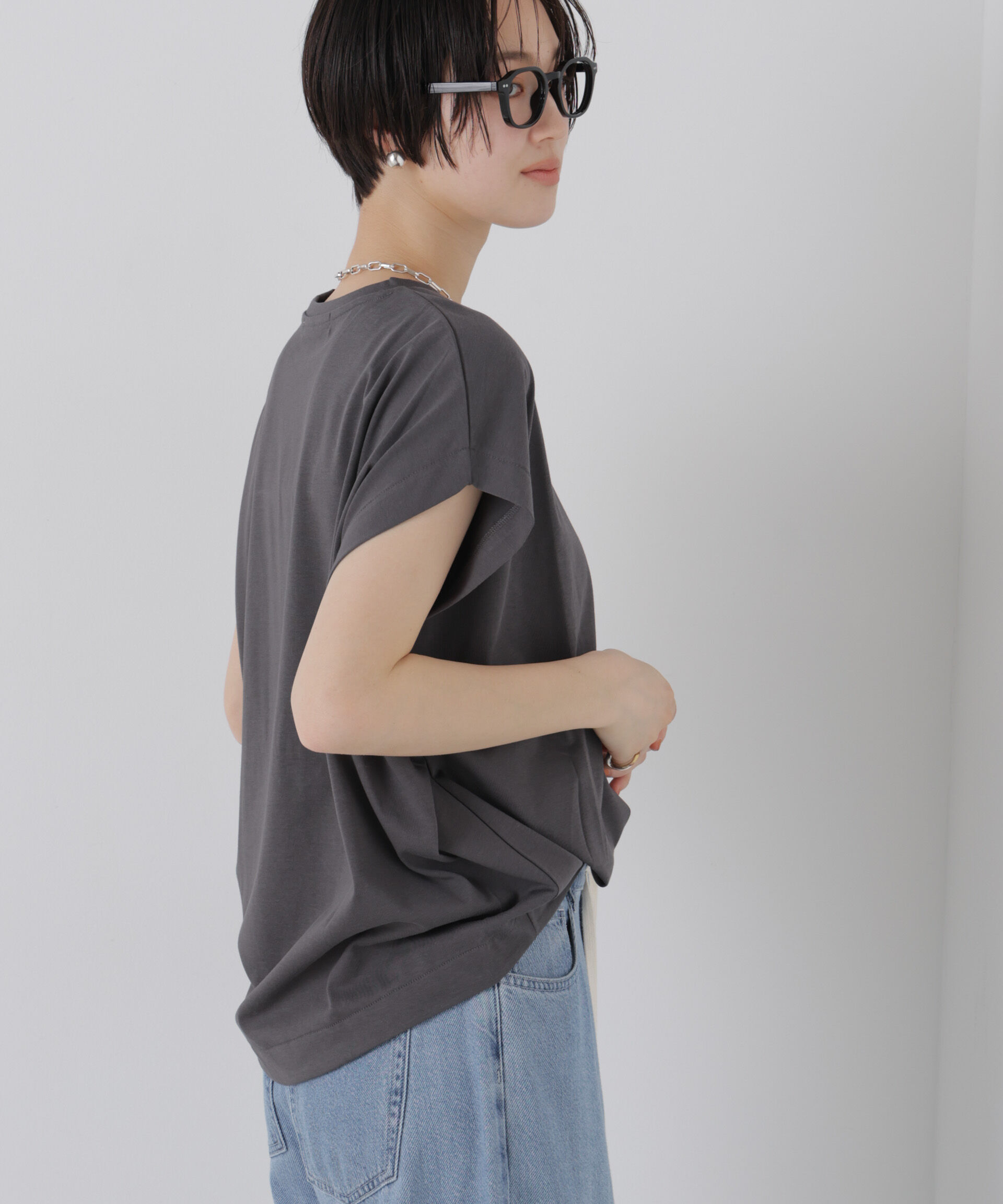 NANO universe「接触冷感コットンプレーティング天竺タックコクーントップス」|Tシャツ・カットソー|