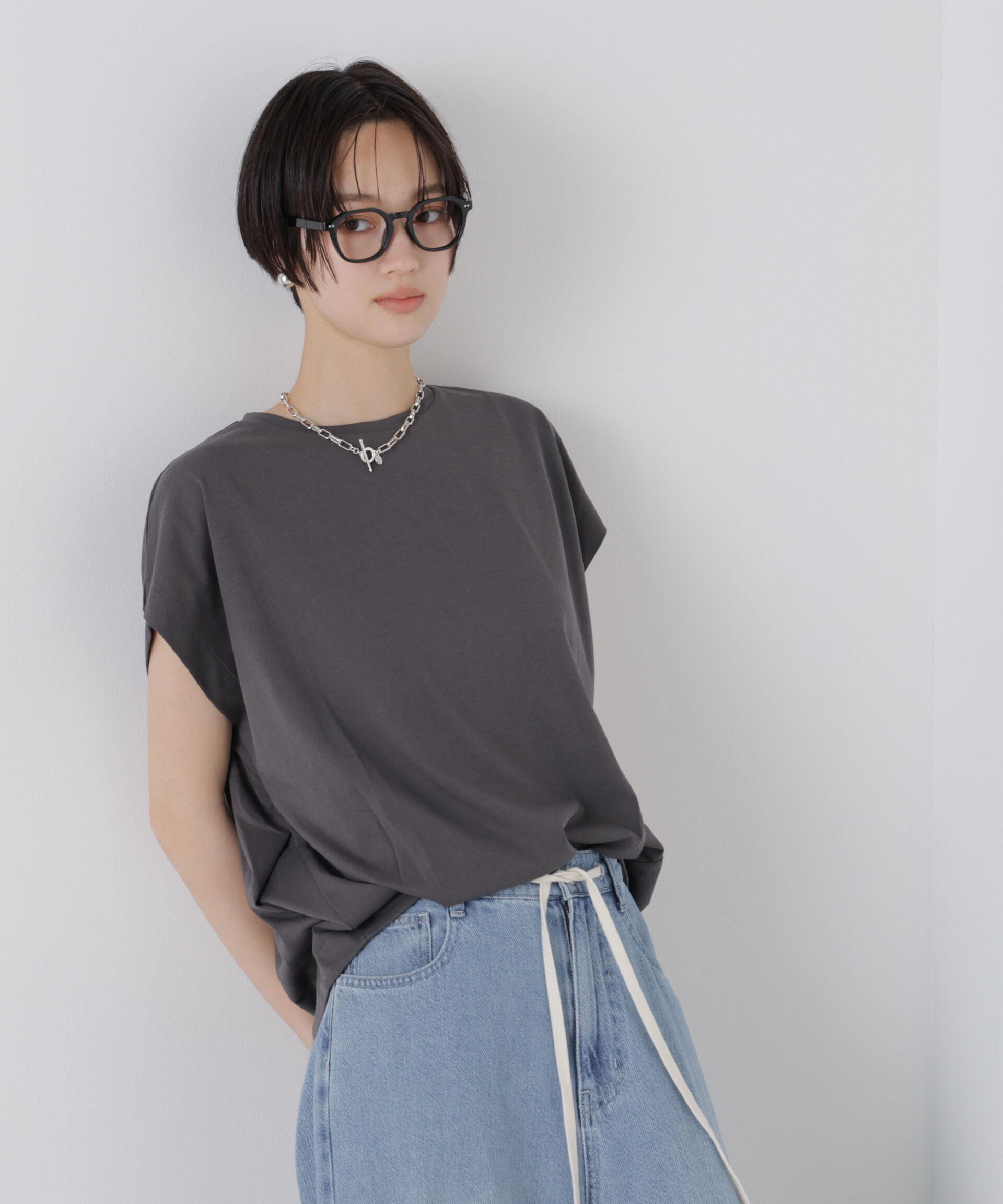 NANO universe「接触冷感コットンプレーティング天竺タックコクーントップス」|Tシャツ・カットソー|