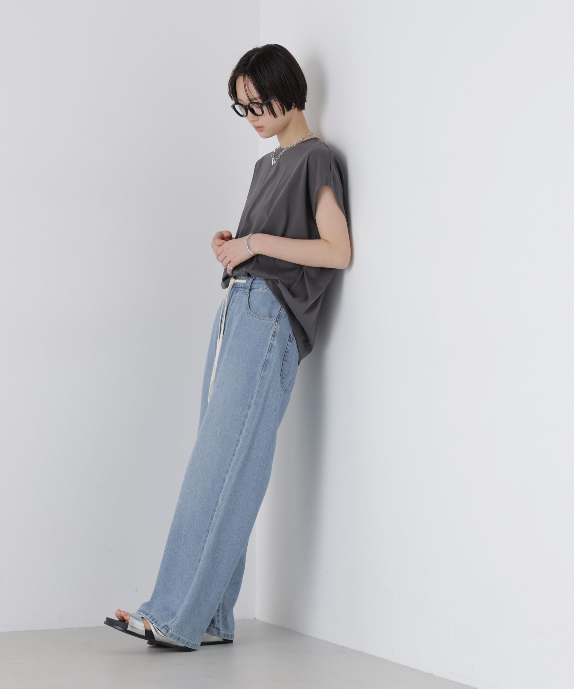 NANO universe「接触冷感コットンプレーティング天竺タックコクーントップス」|Tシャツ・カットソー|