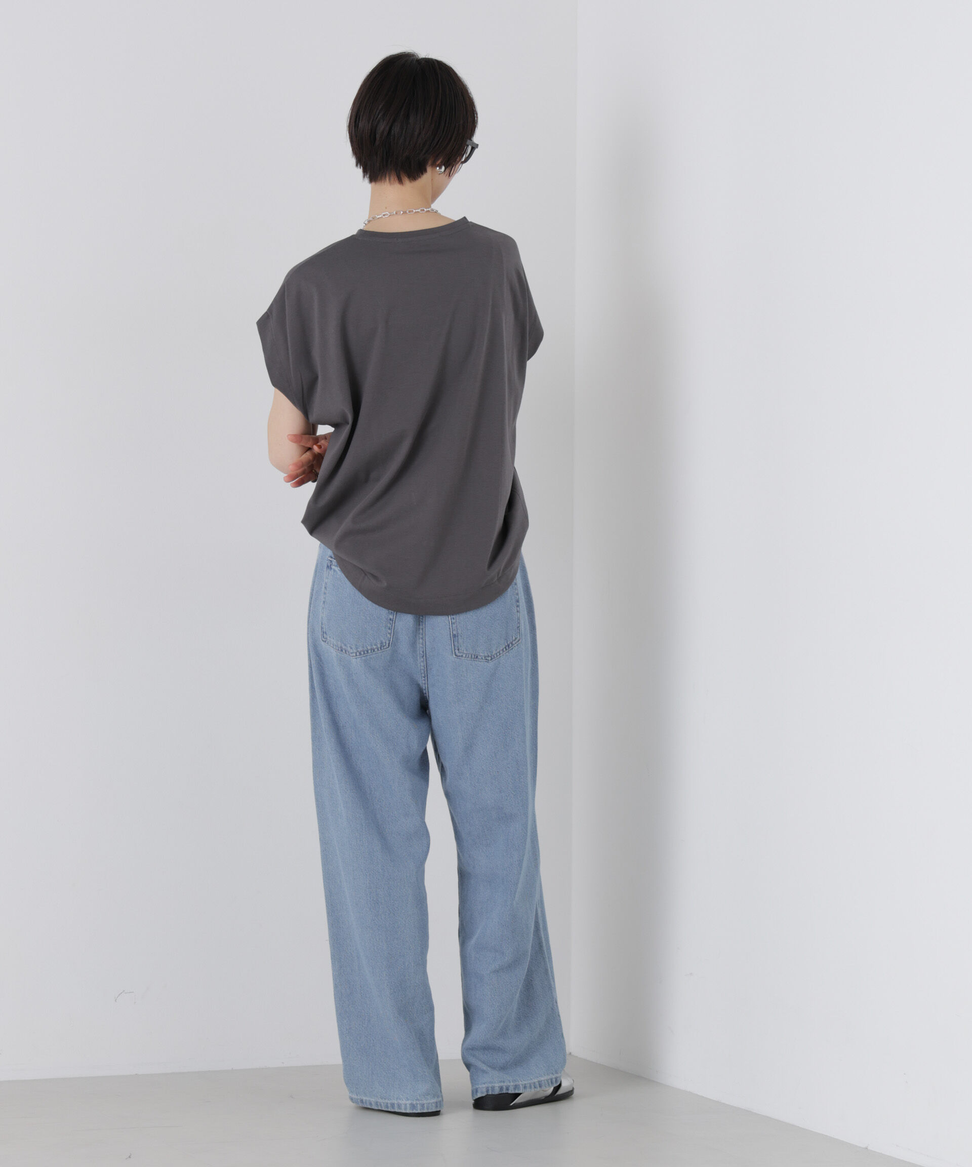NANO universe「接触冷感コットンプレーティング天竺タックコクーントップス」|Tシャツ・カットソー|