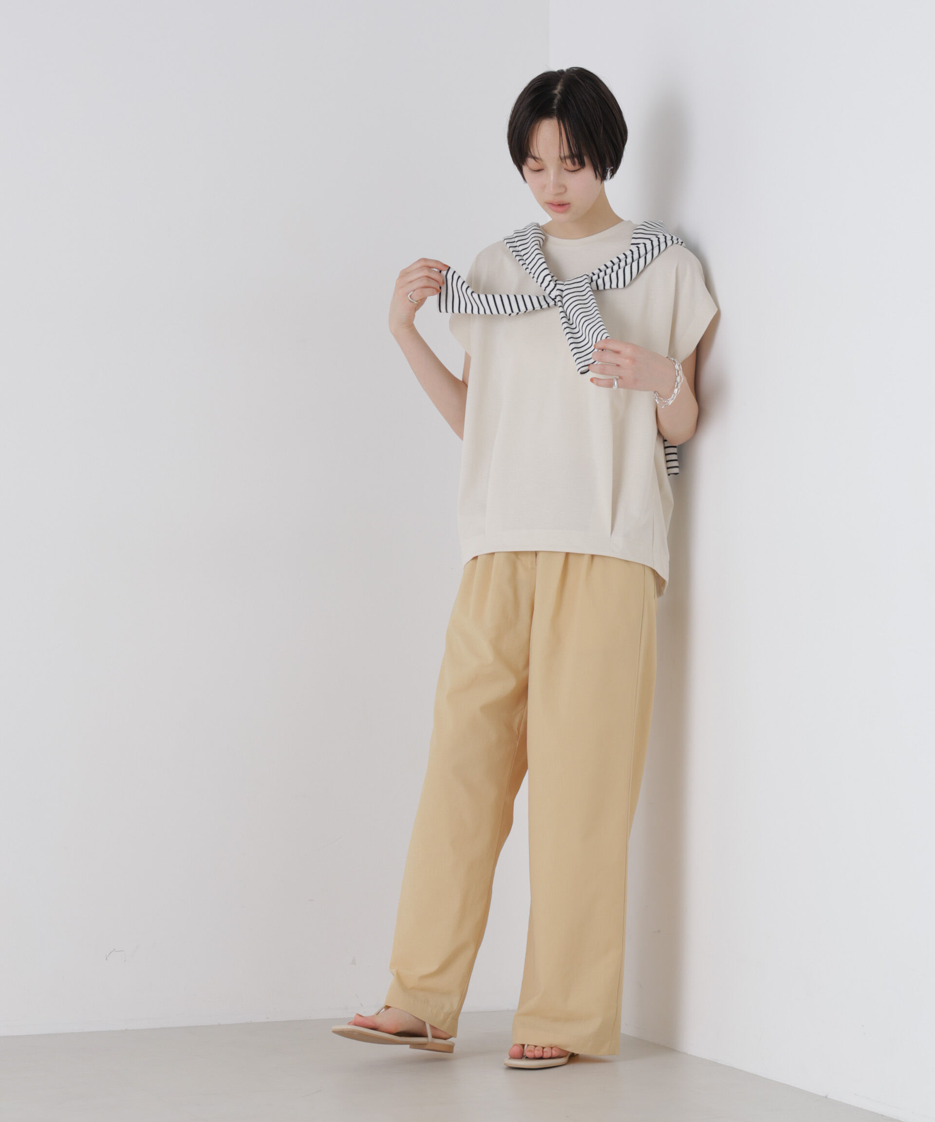 NANO universe「接触冷感コットンプレーティング天竺タックコクーントップス」|Tシャツ・カットソー|