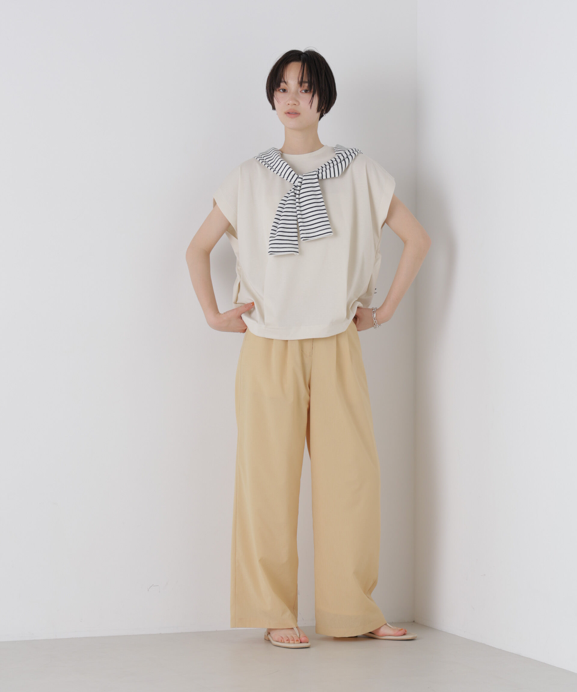 NANO universe「接触冷感コットンプレーティング天竺タックコクーントップス」|Tシャツ・カットソー|