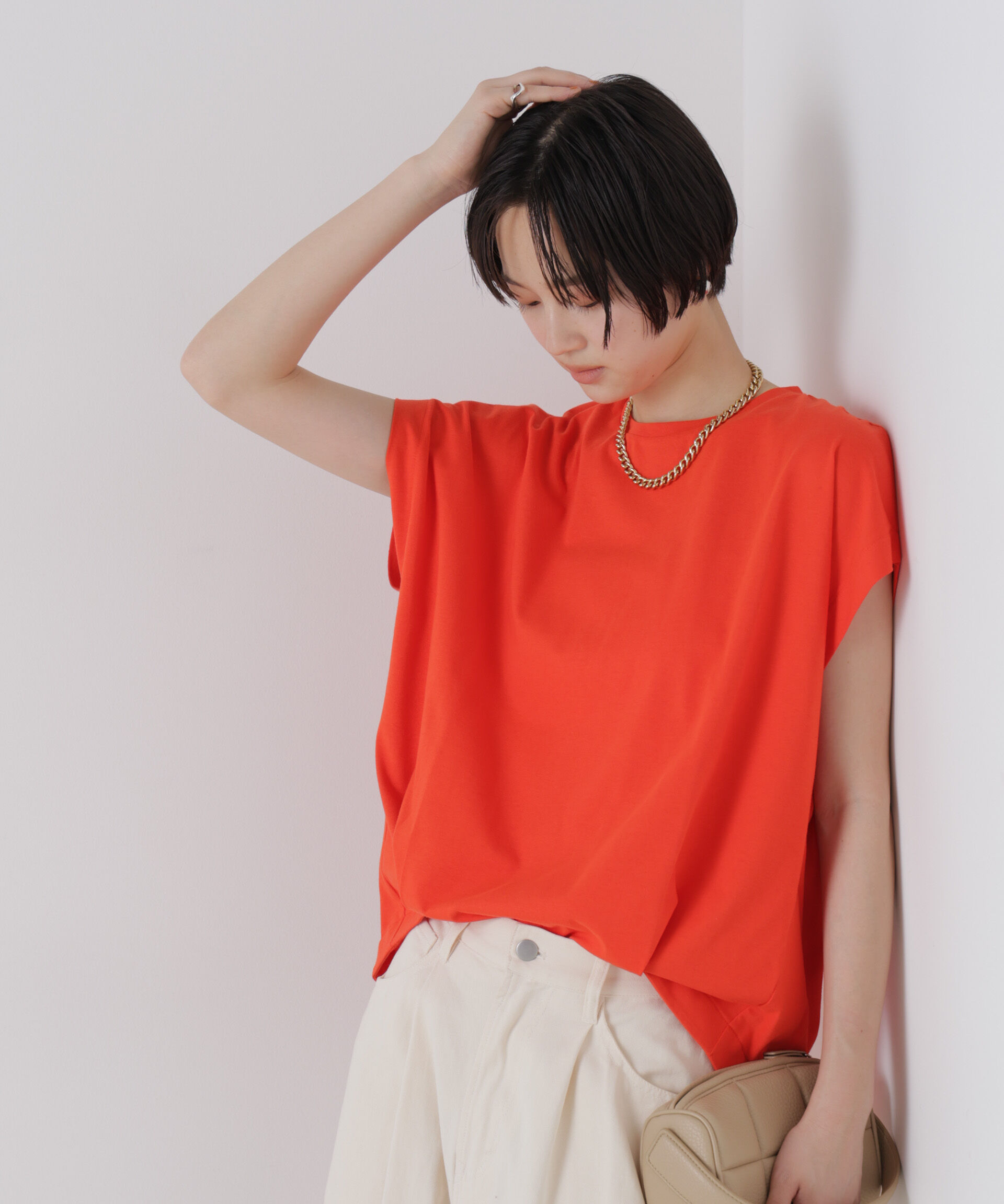 NANO universe「接触冷感コットンプレーティング天竺タックコクーントップス」|Tシャツ・カットソー|