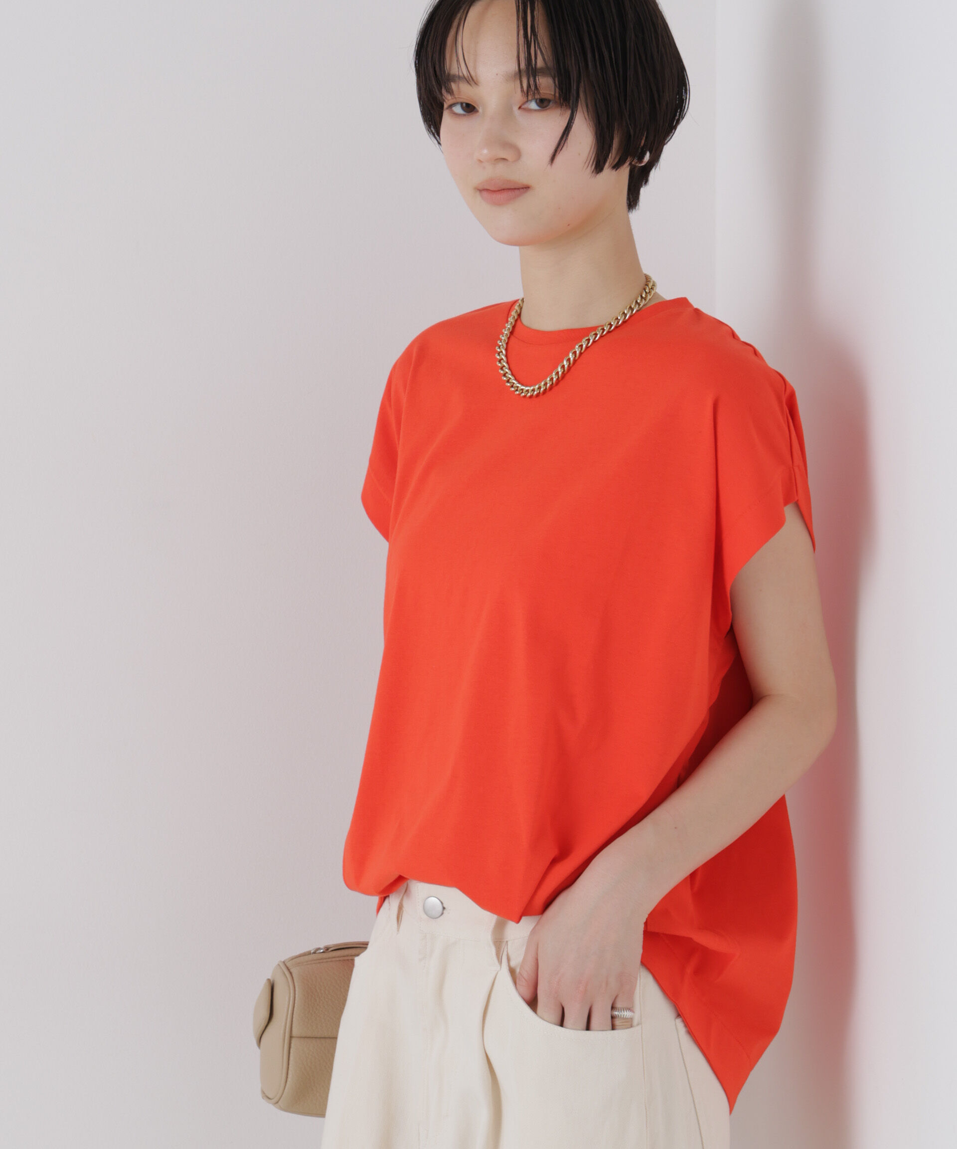 NANO universe「接触冷感コットンプレーティング天竺タックコクーントップス」|Tシャツ・カットソー|