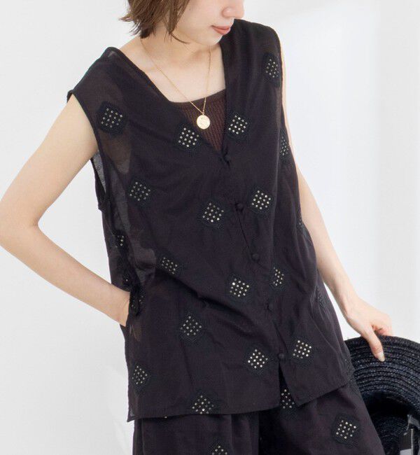 NOLLEY'S「2WAYインド刺繍ベスト」|シャツ・ブラウス|ブラック