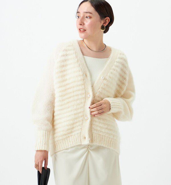 Laraaji「モヘヤタック柄Vネックカーディガン」|カーディガン|