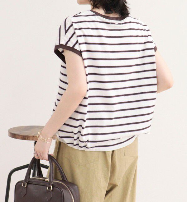 fredy emue「【汗ジミ軽減】ボーダー裾タックフレンチプルオーバーカットソー」|Tシャツ・カットソー|