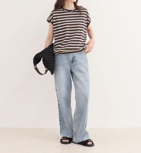 fredy emue「【汗ジミ軽減】ボーダー裾タックフレンチプルオーバーカットソー」|Tシャツ・カットソー|