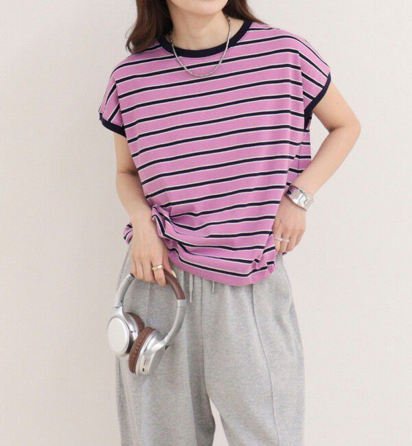 fredy emue「【汗ジミ軽減】ボーダー裾タックフレンチプルオーバーカットソー」|Tシャツ・カットソー|