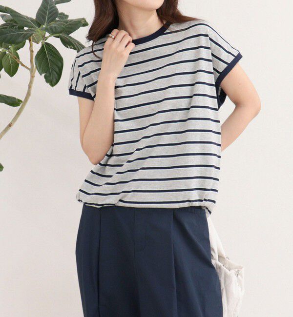 fredy emue「【汗ジミ軽減】ボーダー裾タックフレンチプルオーバーカットソー」|Tシャツ・カットソー|