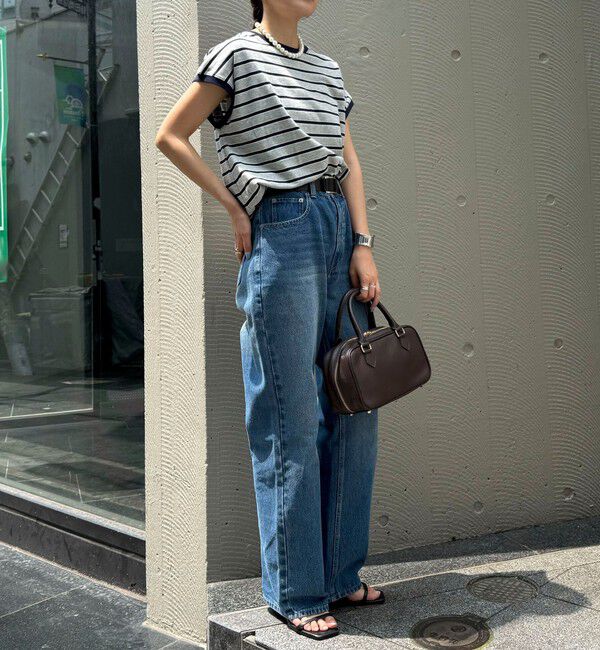 fredy emue「【汗ジミ軽減】ボーダー裾タックフレンチプルオーバーカットソー」|Tシャツ・カットソー|