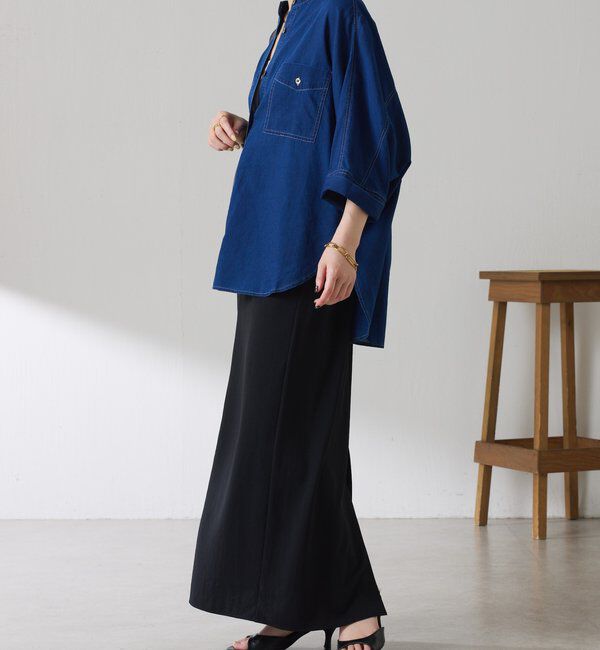  「【涼しいデニムシャツ/体型カバー】Q.anos ドルマンシアーデニムシャツ」|シャツ・ブラウス|