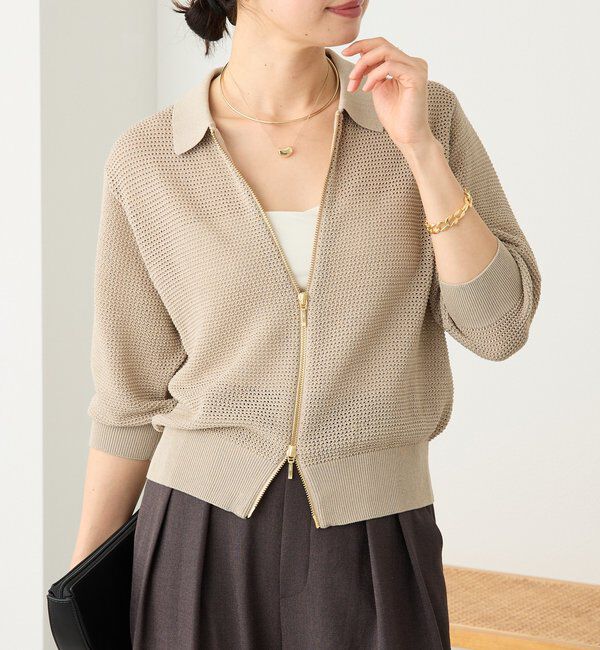  「ZIPポロメッシュニット」|カーディガン|