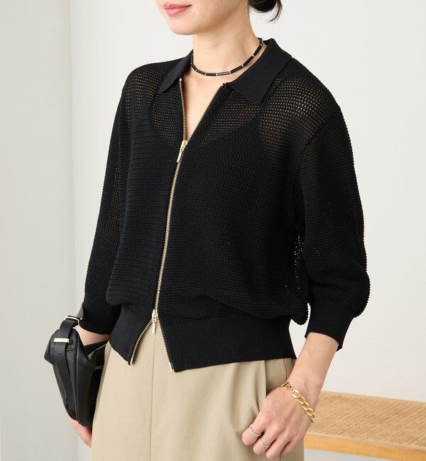  「ZIPポロメッシュニット」|カーディガン|