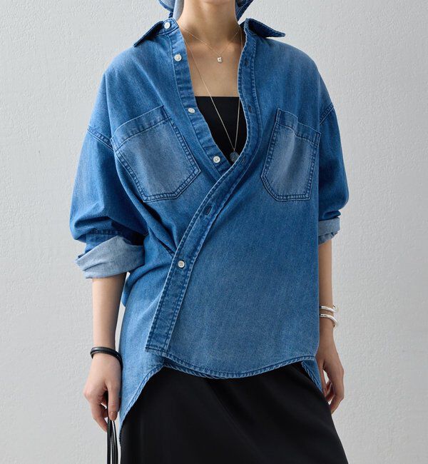  「【スカーフ付き】カシュクールデニムシャツ」|シャツ・ブラウス|