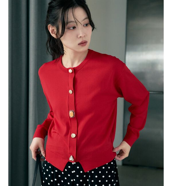  「TORRAZZO DONNA 別注ビジューカーデ」|カーディガン|レッド
