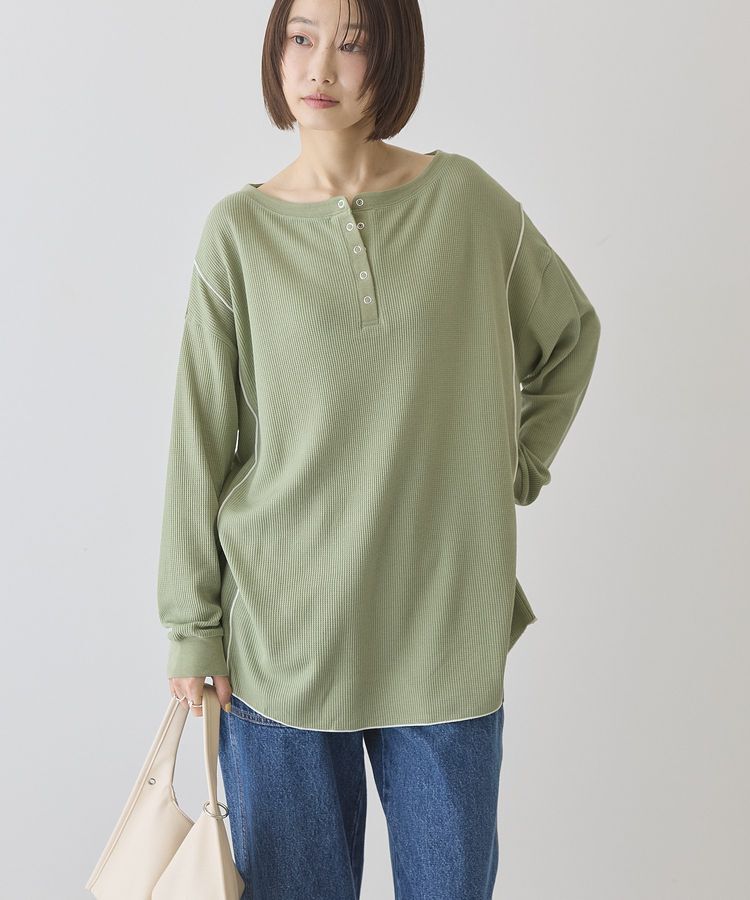AMERICAN HOLIC「【選べる丈】ヘンリーネックワッフルメロープルオーバー」|Tシャツ・カットソー|